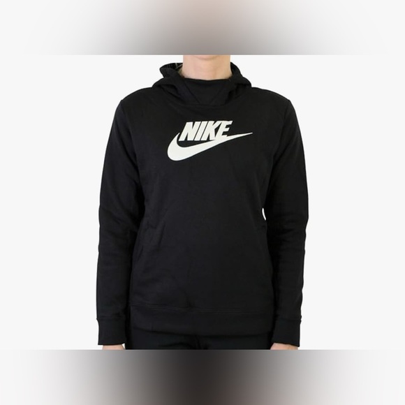Nike Black Women's Sportswear Large Logo Hoodie Funnel Neck Hoodie S - Picture 1 of 12